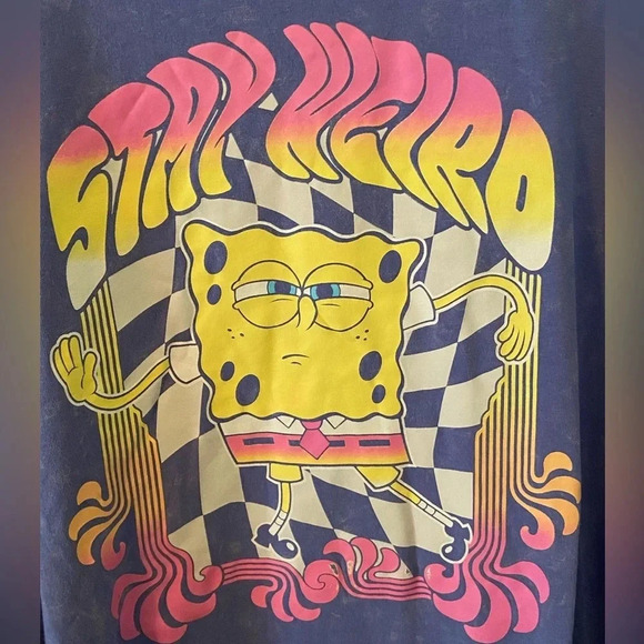 Nickelodeon SPONGEBOB SQUARE PANTS Stay Weird Psychedelic Neon Purple T-shirt 2X - Picture 2 of 8